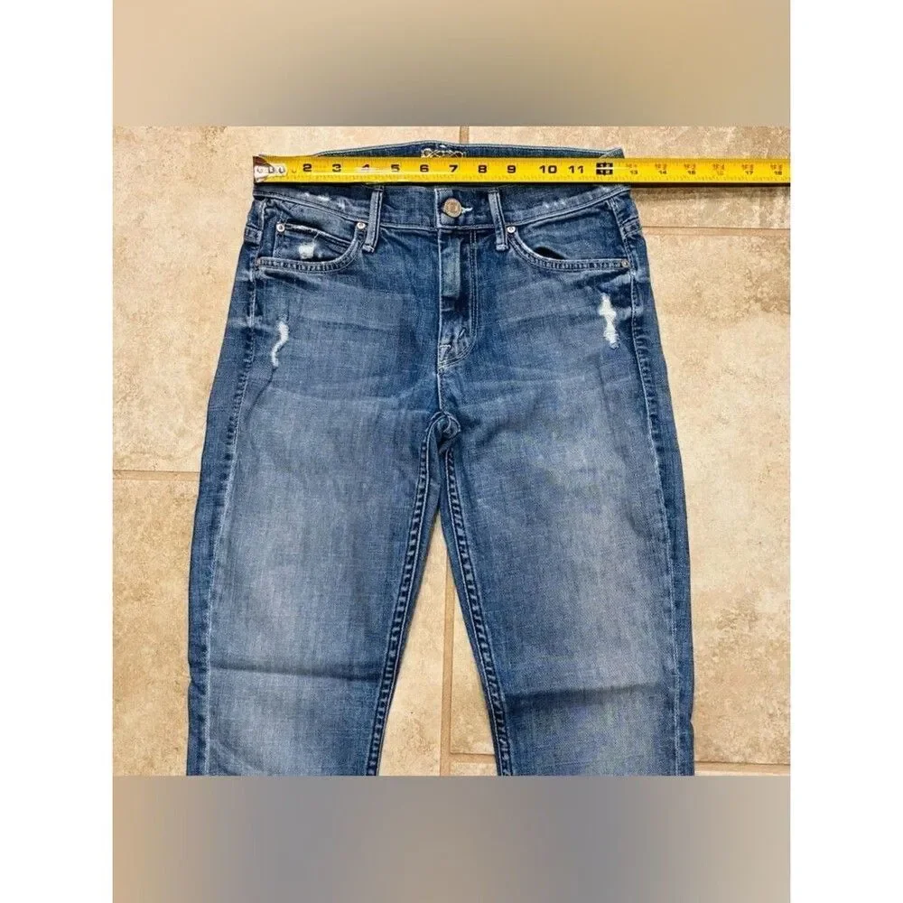 MOTHER The Muse Ankle Jeans 24x28 Blue Hooked Destroyed Stretch Denim EUC